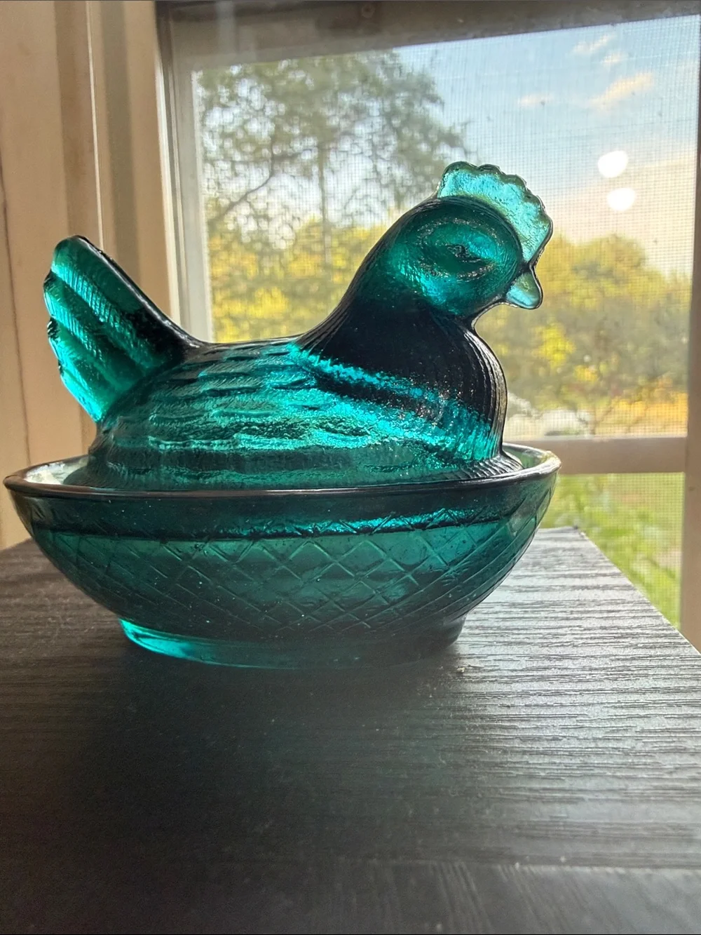 Teal Glass Hen on Nest Decorative Dish - Home Accents